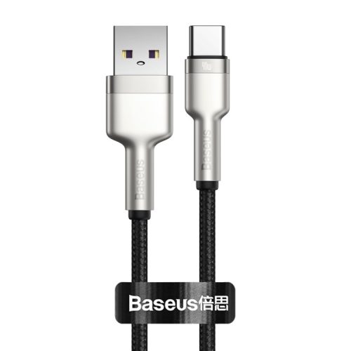 Baseus Calufe USB-Type C - 100 cm, 4A, ładowanie 66 W, metalowa głowica, osłona z koralików - czarna