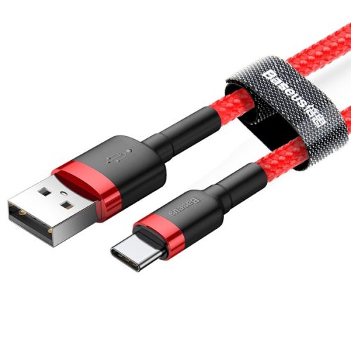 Baseus premium kabel USB typu C - 50 cm, ładowanie 3 A, pokrowiec z koralikami - CZERWONY
