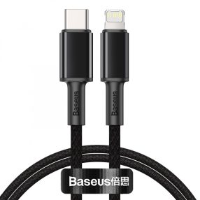   Kabel Baseus premium Type-C - na Lightning (Apple) - 1 metr, ładowanie 20W, osłona z kevlaru - czarny