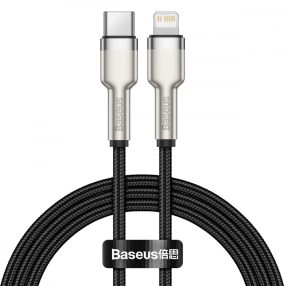   Kabel Baseus premium Type-C - na Lightning (Apple) - metalowa główka, 1 metr, ładowanie 20W, osłona z kevlaru - czarny