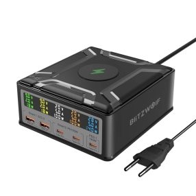   BlitzWolf® BW-S28 260 W, biurkowa ładowarka 5x USB PD+QC3.0, 3x Type-C + 2x USB-A + port ładowania bezprzewodowego Qi