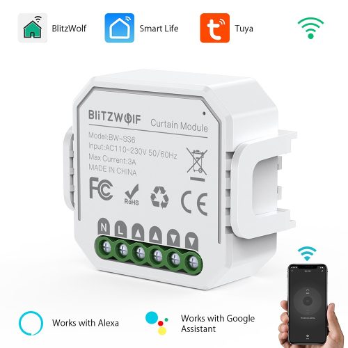 Blitzwolf® BW-SS6 Wifis Smart SMART Shutter / Curtain Controller - Kontrola aplikacji, synchronizacja, instrukcje głosowe. Integracja Amazon Echo, Google Home i IFTTT