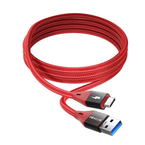 Kabel BlitzWolf-BW-TC22 Type-C - USB 3.0, prędkość 5 Gb/s, długość 90 cm, ładowanie 3 A, niklowany, pokrowiec z kevlaru