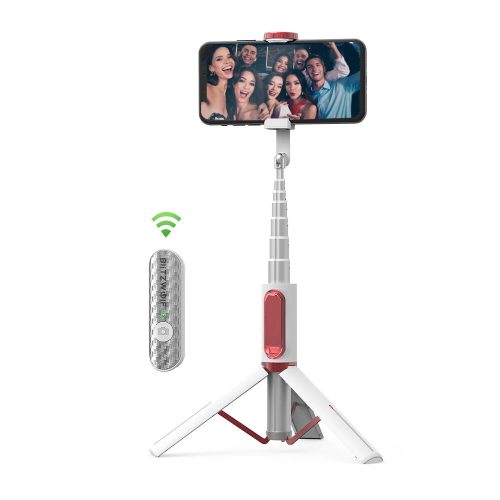 BlitzWolf® BW-BS10 All In One Portable Selfie Stick z wysuwanym statywem, ukrytym uchwytem na telefon, długość do 720 mm, odłączany pilot - biały