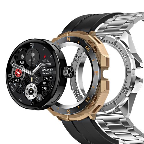 Blitzwolf® BW-AT3 Inteligentny zegarek wymienna obudowa + pasek (czarny silikon + srebrny metal) Funkcje połączeń BT i smart