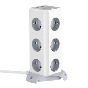   BlitzWolf® BW-EC3 – ładowarka stacjonarna USB: 2 porty ładowania USB-A + 2 porty ładowania USB-C + 12 wyjść 230V