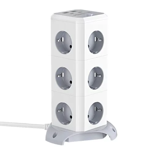 BlitzWolf® BW-EC3 – ładowarka stacjonarna USB: 2 porty ładowania USB-A + 2 porty ładowania USB-C + 12 wyjść 230V