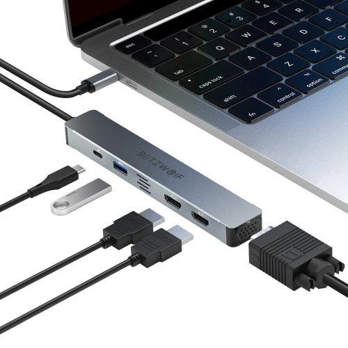 BlitzWolf BW-NEW-TH11 Hub USB 5 w 1: 2x porty HDMI, transfer mocy: 87W, 1x USB-A 3.0, 1x port VGA