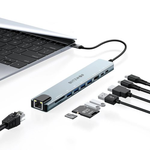BlitzWolf BW-NEW-TH5 Hub USB 10 w 1: 1x HDMI Port, 4x USB-A 3.0, 1x RJ45, transmisja mocy: 100W, czytnik kart SD