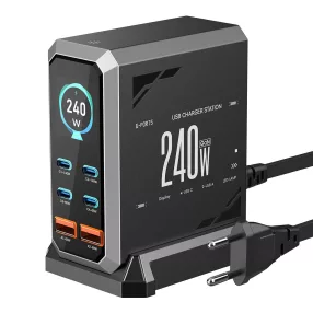   Stacja szybkiego ładowania stacjonarnego Blitzwolf® BW-S31 240 W z 6 portami (4xUSB-C + 2xUSB-A) PD i wyświetlaczem cyfrowym
