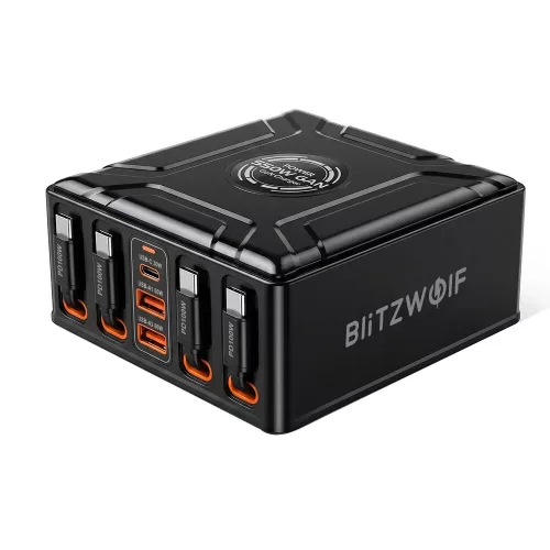 Ładowarka biurkowa Blitzwolf® BW-S34 550 W z 7 portami USB PD i zwijanym kablem – 5 portów USB-C + 2 porty USB-A QC PD