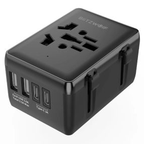   BlitzWolf® BW-TA1 - Konwerter podróżny EU UK US AU i 2x ładowarka USB typu C + 2x ładowarka USB-A