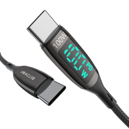 Kabel USB Type-C do Type-C - BlitzWolf® BW-TC23 - długość 90 cm, wyświetlacz LED, PD3.0 - 100W, moc ładowania 20V/5A