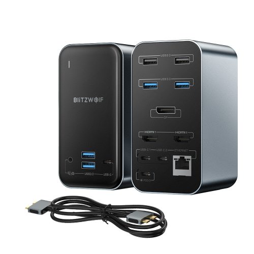 Stacja dokująca Blitzwolf BW-TH14 USB Hub 15 w jednym: potrójne 4K HDMI, USB 3.0 prędkość 5Gbps, 3.5 Jack, port LAN - Display port
