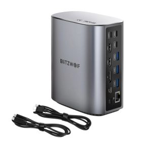   Hub Blitzwolf BW-TH15 17 w jednym: 2x 4K HDMI, 1x port DP, USB Type-C 3.2 Gen2, 4x USB-A, czytnik kart SD, Jack 3.5, port LAN
