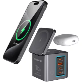   Blitzwolf BW-i113 – stacja ładująca na biurko o mocy 105 W – 3x USB-C + 1x USB-A + 2x ładowanie bezprzewodowe (Qi)