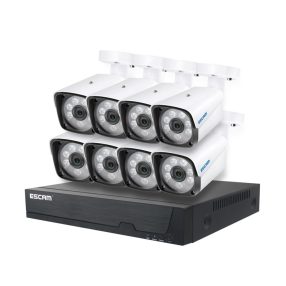   ESCAM PVR608 - 8 szt. obudowa aluminiowa, zewnętrzna przewodowa (POE) kamera IP + jednostka centralna (NVR): 1080P