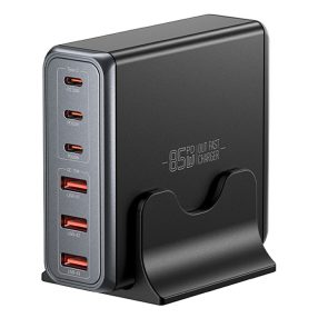   ESSAGER® DK-3C3A-85W – Szybka ładowarka stacjonarna USB o mocy 85W – 6 porty (3x Type-C + 3x USB-A) dla systemów Android, Apple i Windows