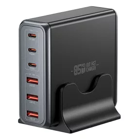   ESSAGER® DK-3C3A-85W – Szybka ładowarka stacjonarna USB o mocy 85W – 6 porty (3x Type-C + 3x USB-A) dla systemów Android, Apple i Windows