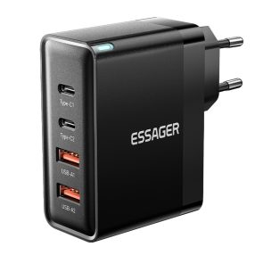   ESSAGER® ES-CD37 – ładowarka ścienna USB o mocy 100 W – 4 porty (2x typ C + 2x USB-A) dla systemów Android, Apple i Windows