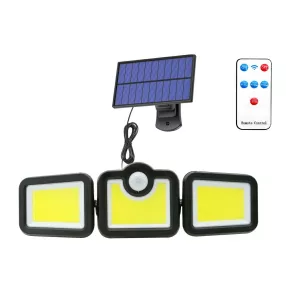   Elfeland LED lampa ścienna solarna – oddzielny panel solarny z 5-metrowym kablem, 3 ruchome głowice, czujnik ruchu, 270°, wodoodporna, pilot zdalnego sterowania