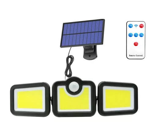 Elfeland LED lampa ścienna solarna – oddzielny panel solarny z 5-metrowym kablem, 3 ruchome głowice, czujnik ruchu, 270°, wodoodporna, pilot zdalnego sterowania