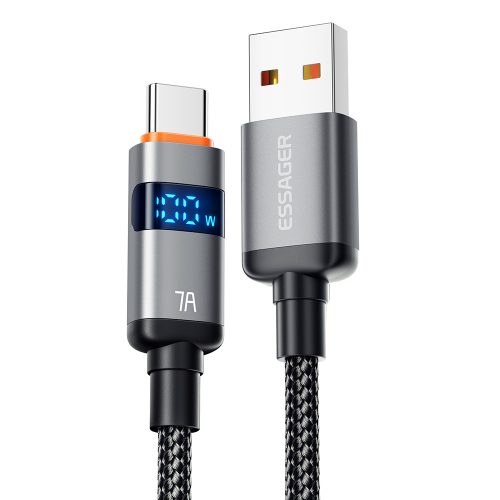 ESSAGER ES-X61 – 1 metry, Type-A - Type-C USB kabel . Wyświetlacz cyfrowy, ładowanie 100 W, etui z perłowej tkaniny.