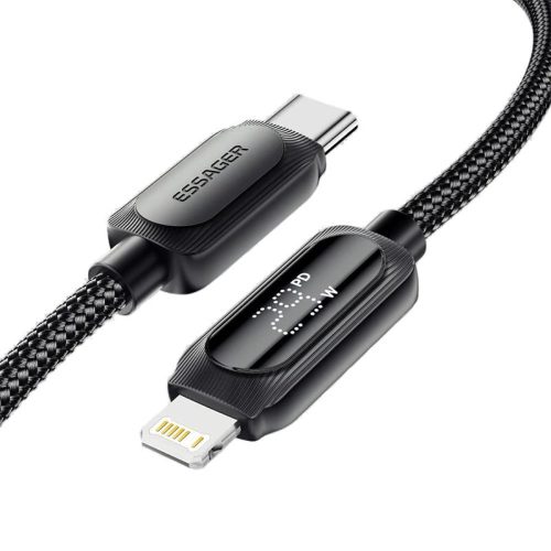 ESSAGER ES-X57 – 2 metr, Type-C – Lightning, kabel USB. Wyświetlacz cyfrowy, ładowanie 29 W, etui z perłowej tkaniny.
