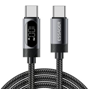   ESSAGER ES-X64 – 1 metry, Type-C - Type-C USB kabel . Wyświetlacz cyfrowy, ładowanie 100 W, etui z perłowej tkaniny.
