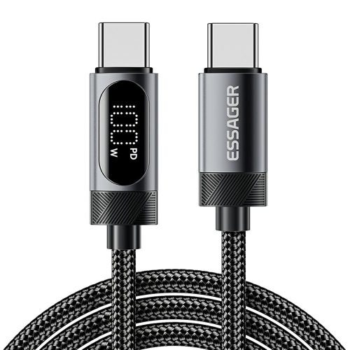 ESSAGER ES-X64 – 1 metry, Type-C - Type-C USB kabel . Wyświetlacz cyfrowy, ładowanie 100 W, etui z perłowej tkaniny.