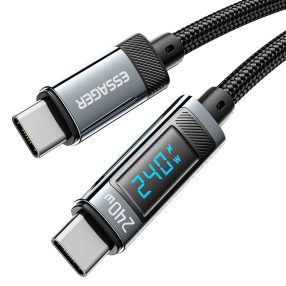  ESSAGER ES-X47 – 2 metry, Type-C - Type-C USB kabel . Wyświetlacz cyfrowy, ładowanie 240 W, etui z perłowej tkaniny.