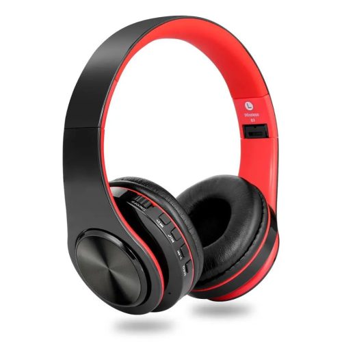 HiGi D-422 - słuchawki Bluetooth 5.0 - czas działania 10 godzin, głośnik 40mm, wbudowany mikrofon, złącze BT + 3.5 Jack - czarno-czerwone
