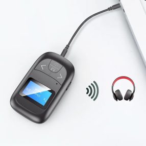   HiGi® T14 - Wyświetlacz LED Bluetooth 5.0 Audio Odbiornik i adapter nadajnika w jednym + mikrofon (2 na 1) 6 godzin baterii, mały rozmiar