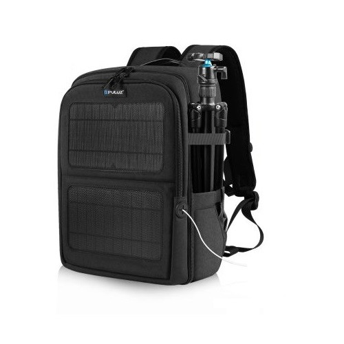 Plecak fotograficzny PULUZ Solar Power DSLR - moc ładowania 12W, akcesoria fotograficzne + przegródki na laptop, materiał odporny na wodę i zarysowania