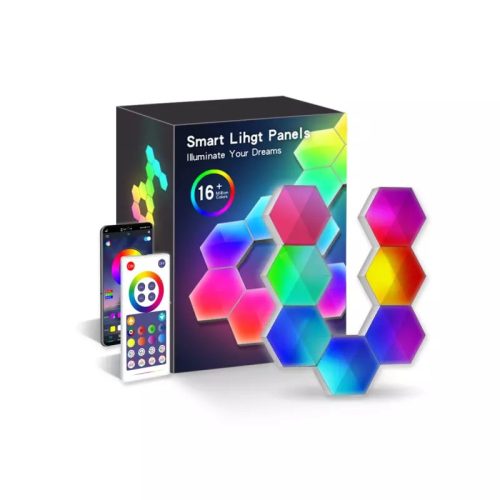 RSH® QG06 - Kinkiet Smart Hexagon kolor (RGB) - 6 szt., Aplikacja + pilot, możliwość naklejenia na ścianę