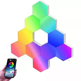   RSH® QG10 - Kinkiet Smart Hexagon color (RGB) - 10 szt., Aplikacja + pilot, skala barw RGB, możliwość naklejenia na ścianę