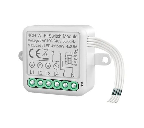 RSH® SB04 WiFi - 4-kierunkowy przełącznik SMART - Kontrola aplikacji, synchronizacja czasu, instrukcje głosowe. Integracja Amazon Echo, Google Home i IFTTT