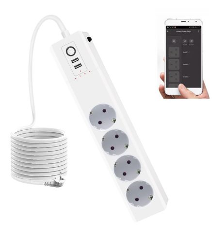RSH® WT012-EU - SMART inteligentna listwa zasilająca: 4x oddzielnie sterowane gniazda + 2x ładowarka USB