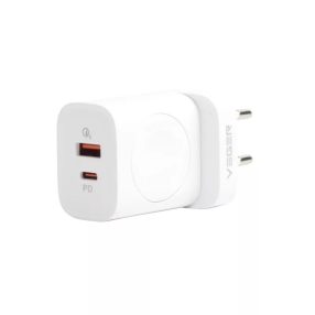   Ładowarka ścienna Veger W002 3w1 - 1x bezprzewodowa (QI), 1x PD (20W) 1x ładowarka USB (18W) - obsługa protokołów PD3.0 / PPS / QC3.0