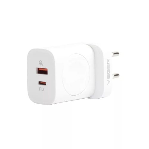 Ładowarka ścienna Veger W002 3w1 - 1x bezprzewodowa (QI), 1x PD (20W) 1x ładowarka USB (18W) - obsługa protokołów PD3.0 / PPS / QC3.0