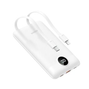   Power bank Veger C11 - 10000mAh - wbudowane kable, wskaźnik ładowania LED, 3x wyjście szybkiego ładowania (22,5 Watt) - Biały