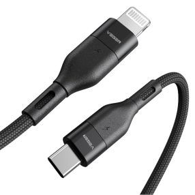   Veger CL01 - 3A USB Type-C - kabel Apple Lightning - 120 cm, ładowanie 3A, osłona z kevlaru (tkaniny perłowej) - czarny