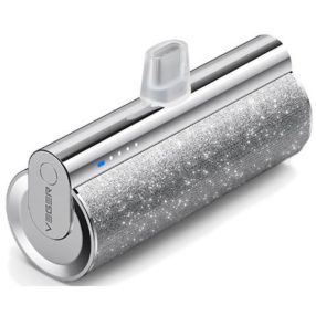   Veger Lipstick-C Power Bank ze złączem USB Type-C – 5000 mAh, do wszystkich produktów USB Type-C, ładowanie PD3.0 - Srebrny