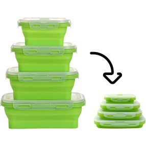   Zestaw składanych, silikonowych pudełek do przechowywania żywności niezawierających BPA - 4 szt., składane - Zielone
