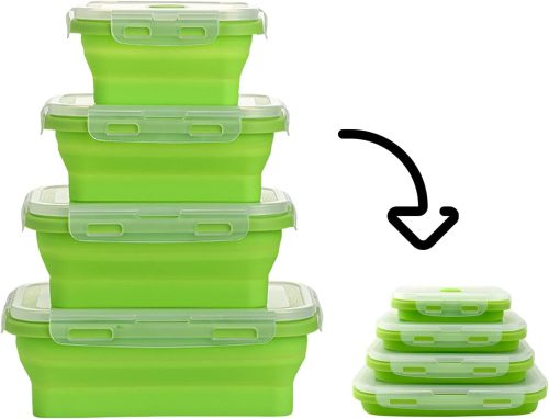 Zestaw składanych, silikonowych pudełek do przechowywania żywności niezawierających BPA - 4 szt., składane - Zielone