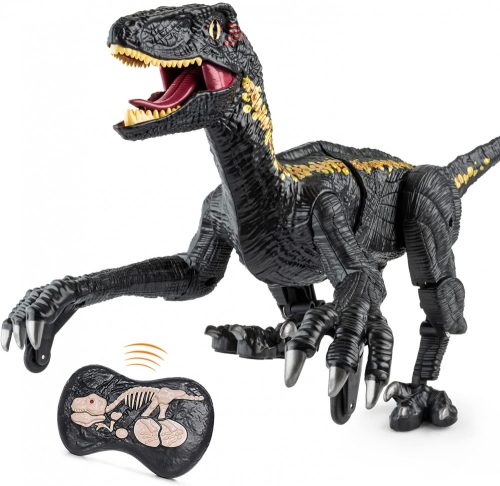 Zdalnie sterowana zabawka dinozaura - efekty świetlne i dźwiękowe, tryb demo, długość 30cm, długi czas zabawy - czarny